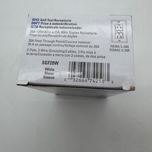 Eaton‎ Arrow Hart GFCI Self-Test Receptacle 20A 125V SGF20W White Outlet